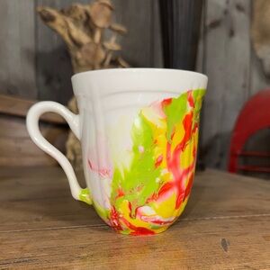 White Ceramic Mug with Neon Paint Swirl
